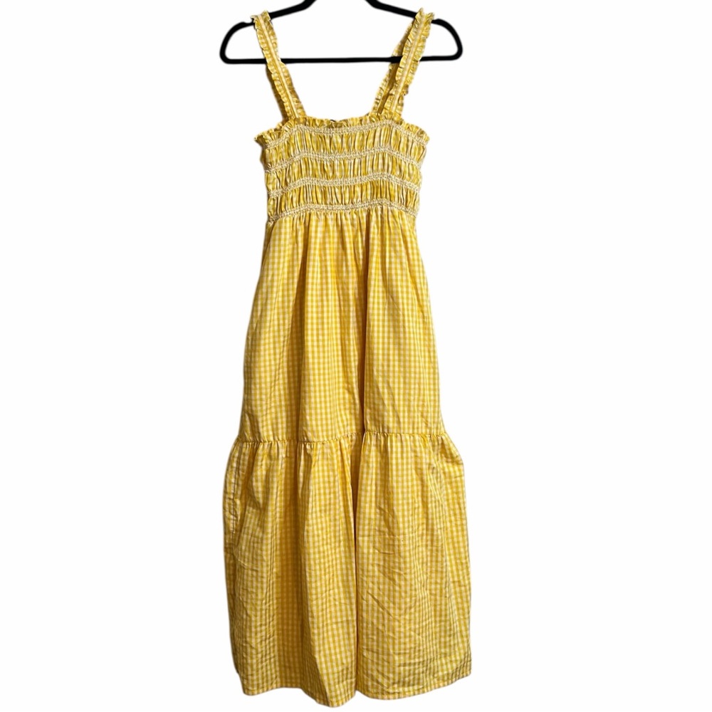 French Connection Ezeke Poplin Midi Dress In Yellow Gingham - Picture 2 of 7